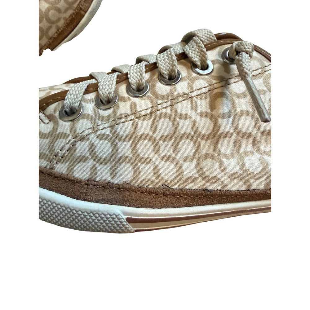 Pre- Loved Coach Edith Signature Canvas Sneakers Tan Brown Logo Women's Size 8M - Picture 9 of 16